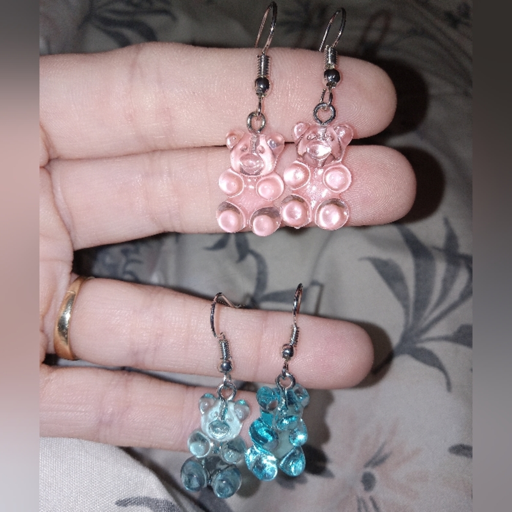 Pink & Blue Gummy Bear Earrings New